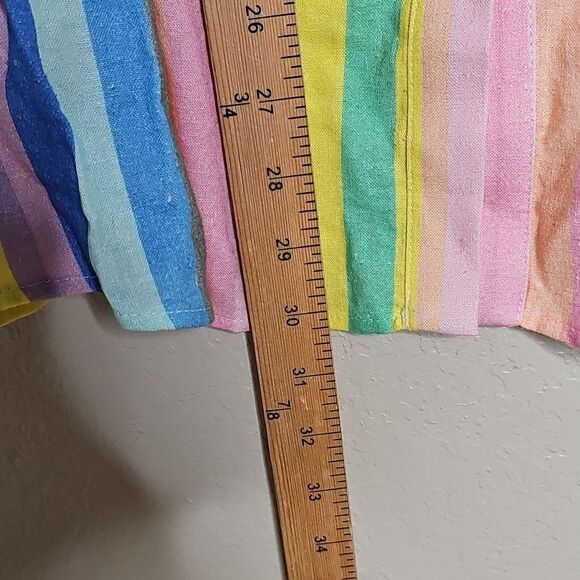 NWT GAP Linen Blend Rainbow Striped Shirt Long Sleeve Button Up Maternity Medium - Picture 9 of 10
